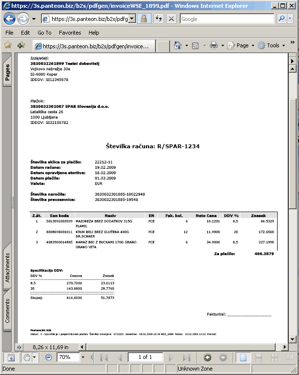 P - izpis fakture v PDF formatu